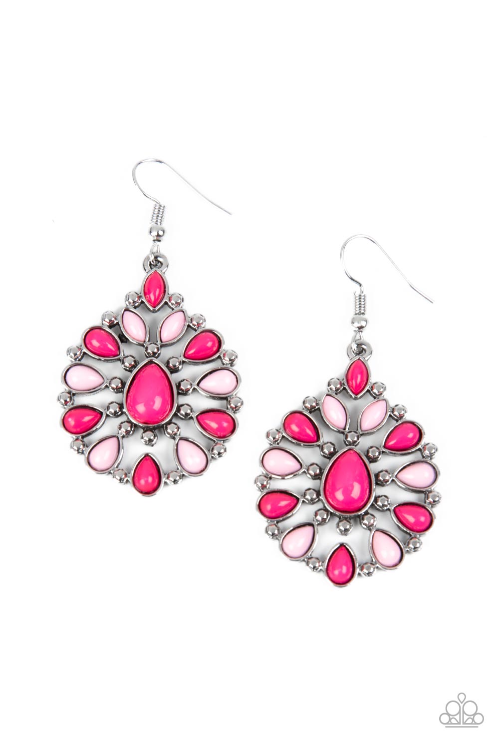 Lively Luncheon - Pink Pale Rosette & Bubbly Pink Bead Teardrop Earring E1059