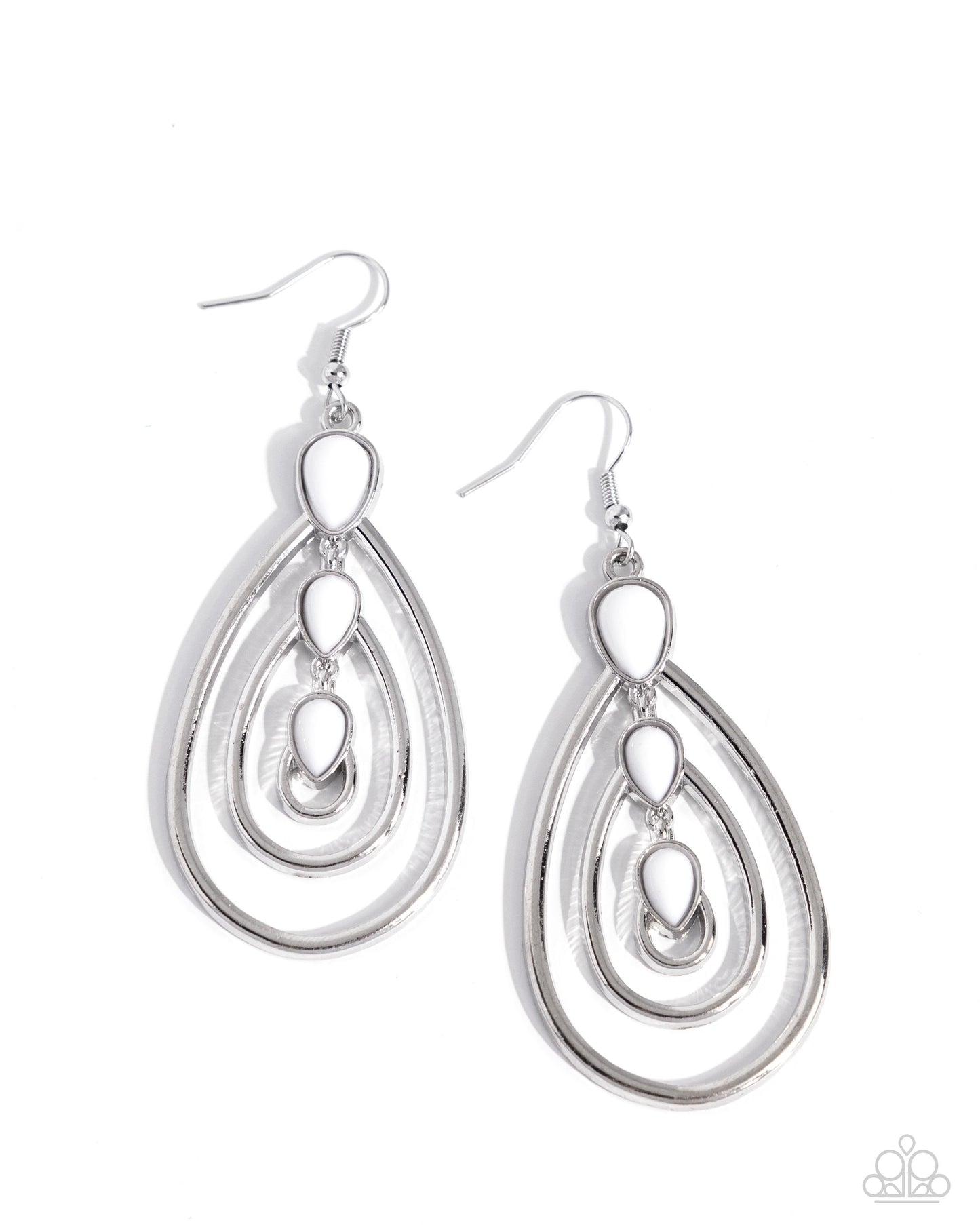 Sweat and TIERS - White & Silver Teardrop Earring Paparazzi E1958