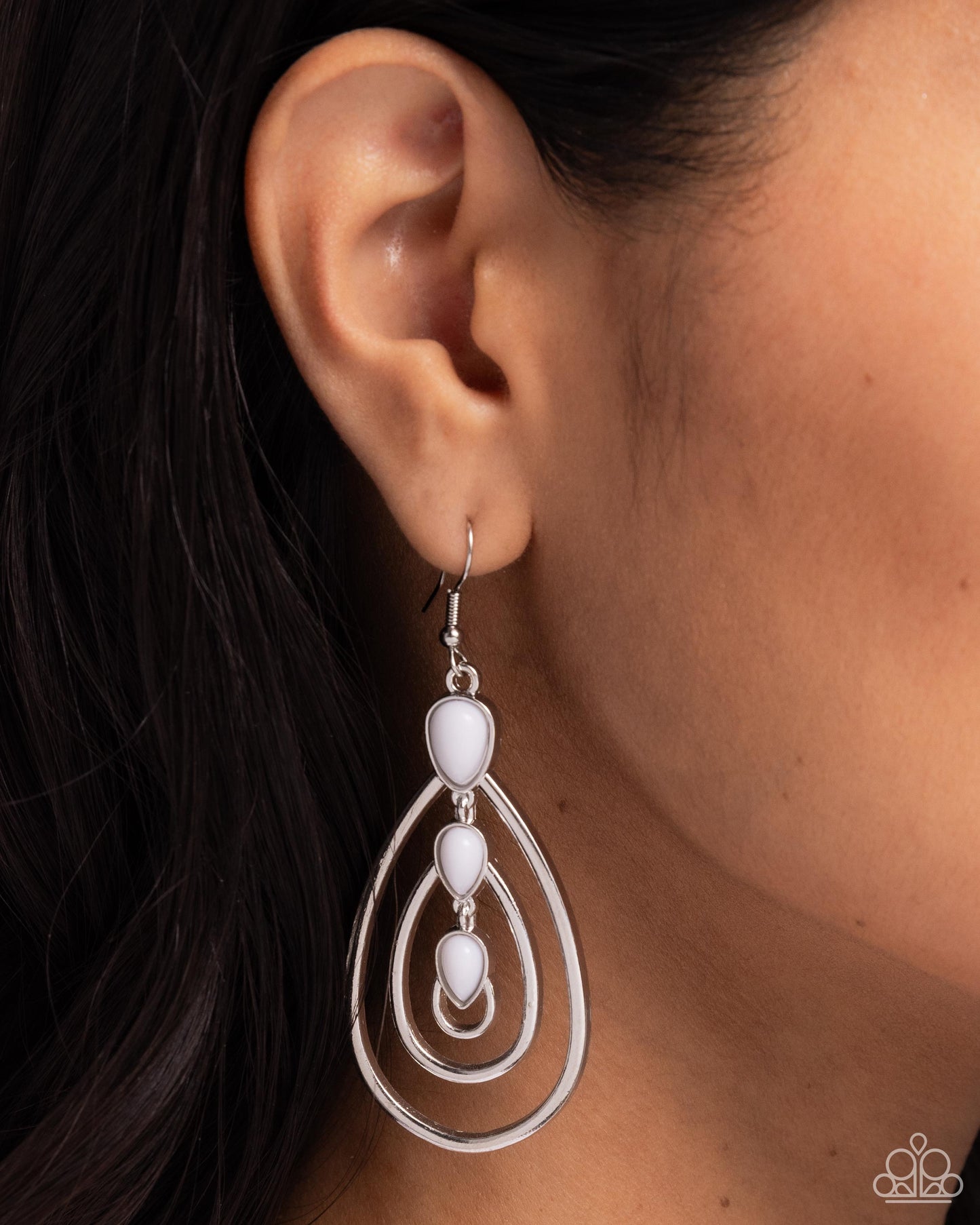 Sweat and TIERS - White & Silver Teardrop Earring Paparazzi E1958