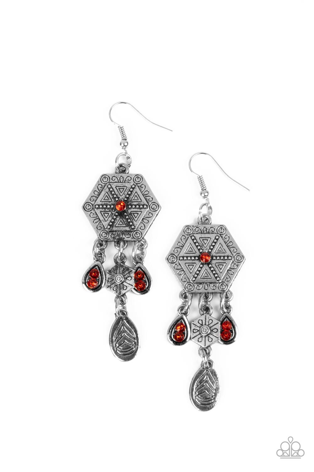 Dreamcatcher Delight - Orange Rhinestone Dreamcatcher Inspired Earring Paparazzi E1643