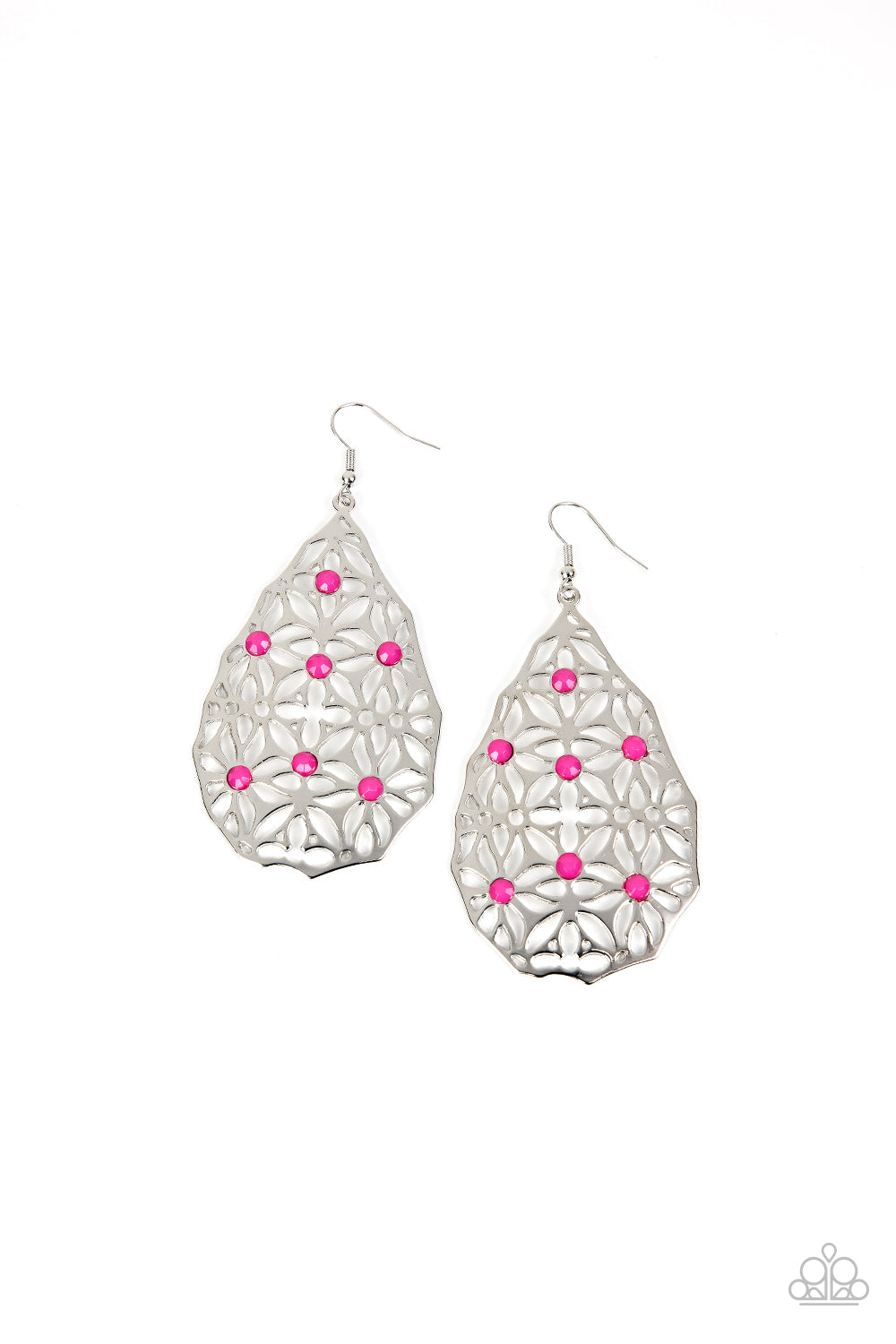 Delightfully Daisy - Pink Fuchsia Bead Floral Filigree Earring Paparazzi E1029