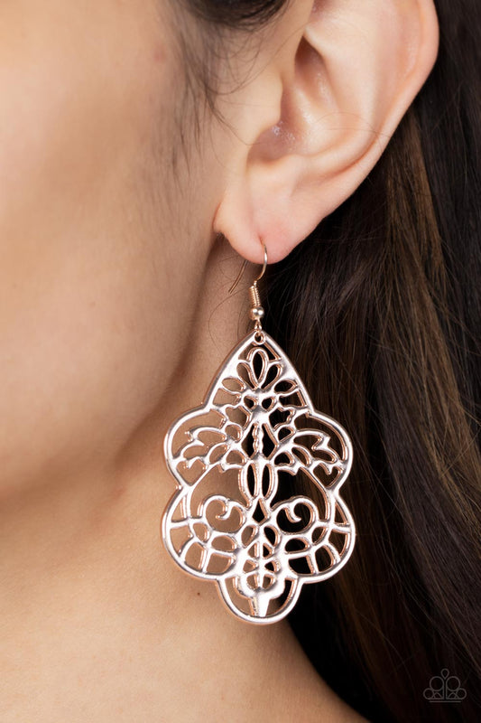 Festive Foliage - Rose Gold Filigree Bohemian Earring Paparazzi E1393