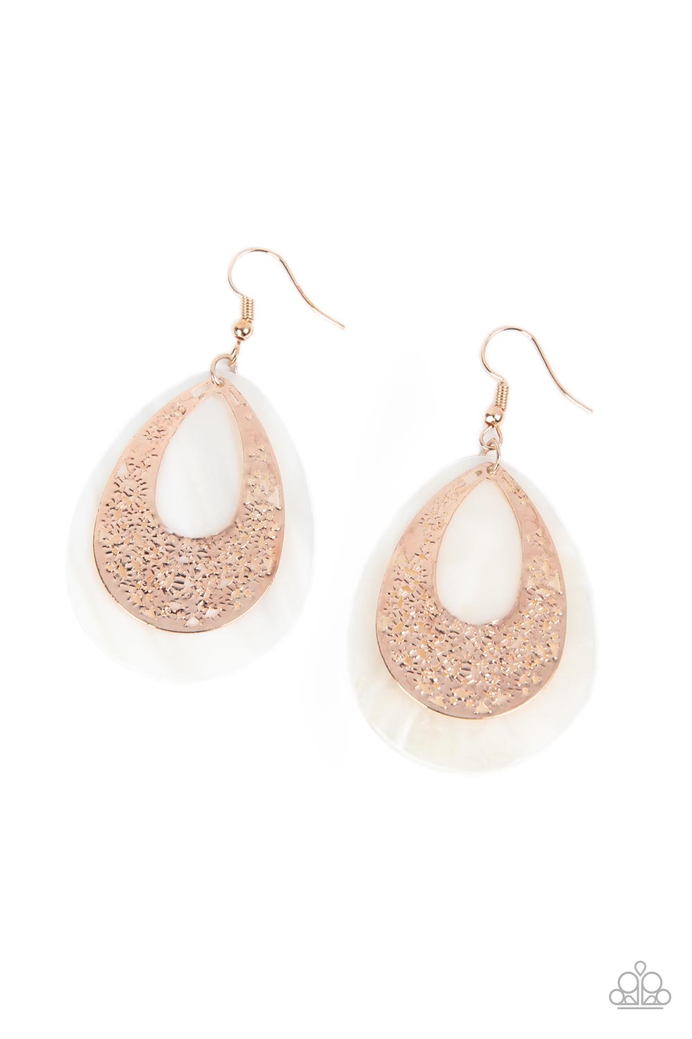 Bountiful Beaches - Rose Gold White shell like Teardrop Earring Paparazzi E0788