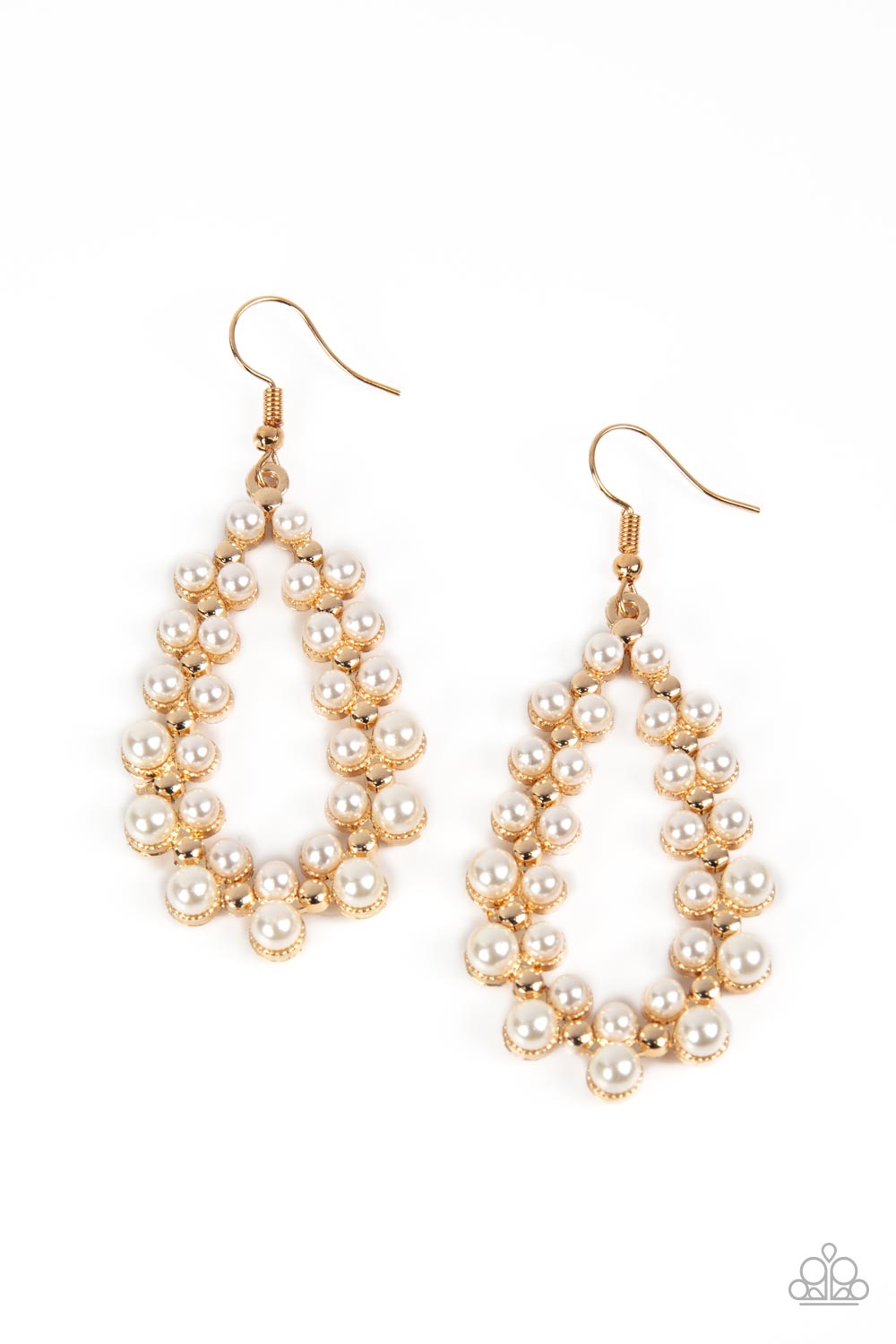 Absolutely Ageless - Gold Teardrop White Pearl Earring Paparazzi E1342