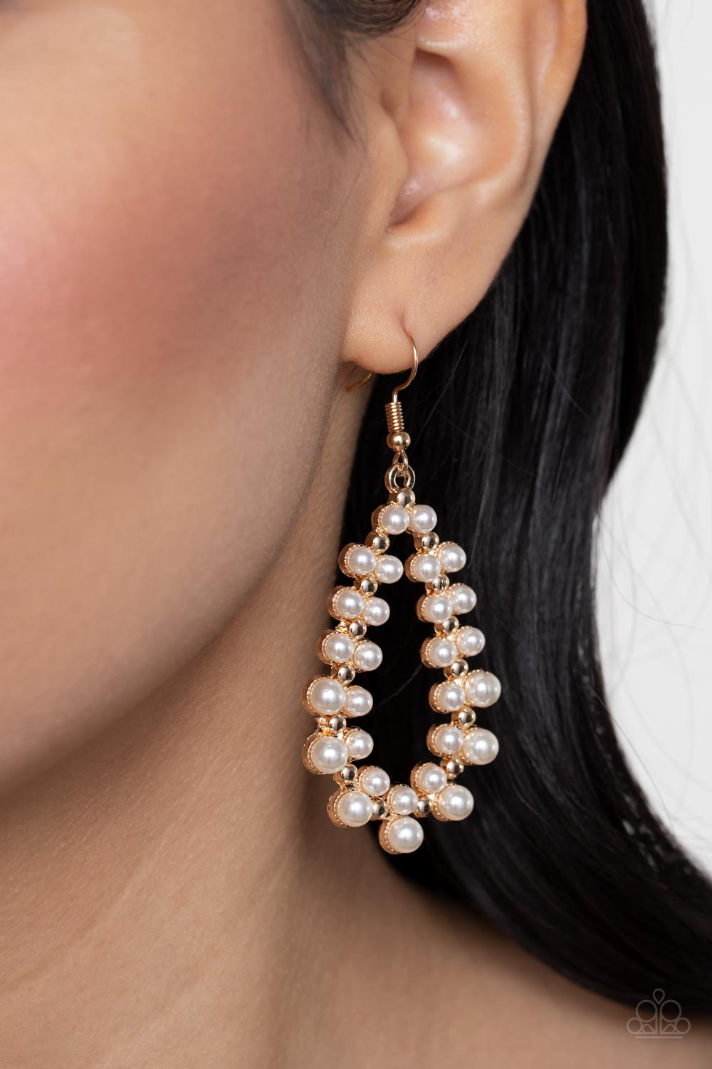 Absolutely Ageless - Gold Teardrop White Pearl Earring Paparazzi E1342