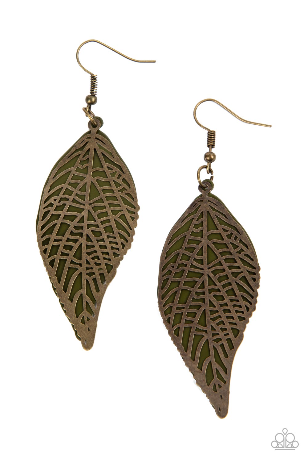 Leafy Luxury - Green Brass Earring Paparazzi E0475