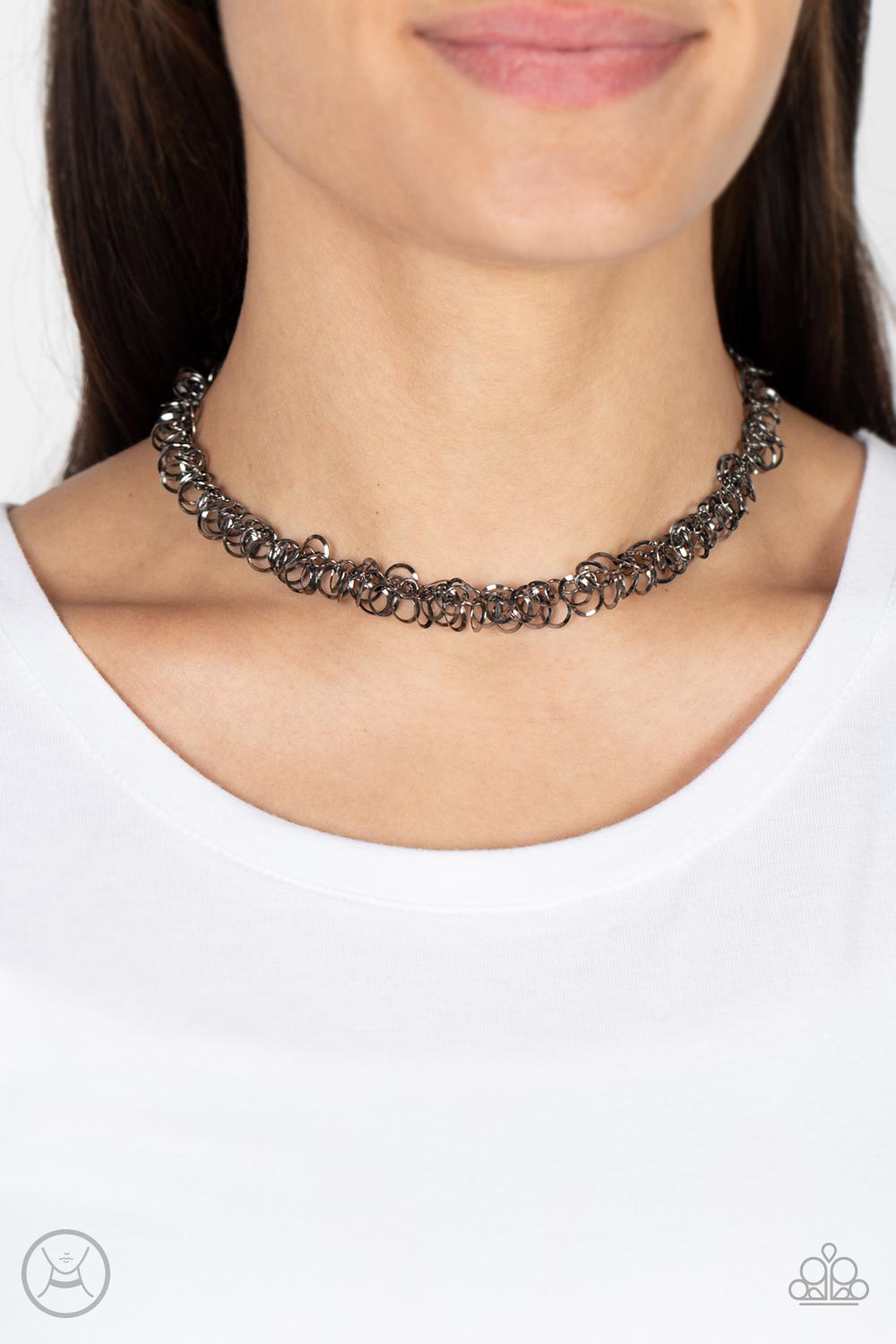 Cause a Commotion - Black Gunmetal Hoops Choker Necklace Paparazzi N1006