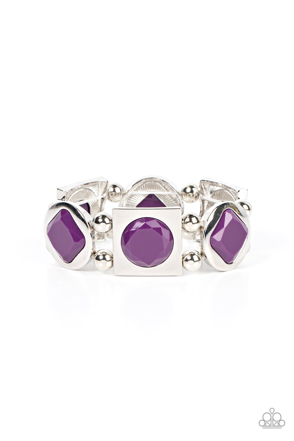 Asymmetrical A-Lister - Purple Plum Bead & Silver Stretch Bracelet Paparazzi B0886