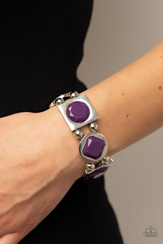 Asymmetrical A-Lister - Purple Plum Bead & Silver Stretch Bracelet Paparazzi B0886