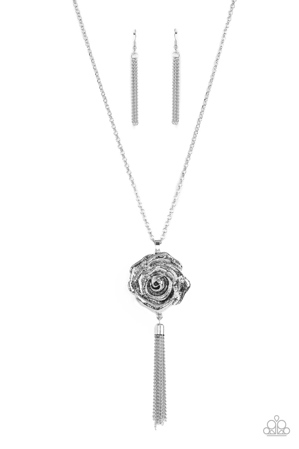 Rosy Redux - Silver Rose Flower Necklace Paparazzi N0744