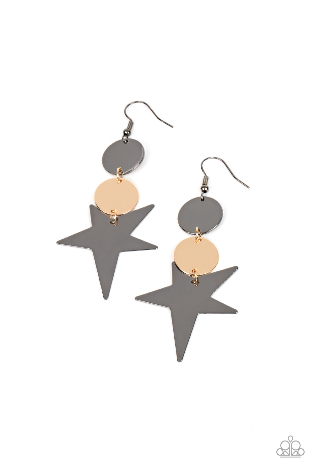 Star Bizarre - Multi Gunmetal Star Gold Disc Earring Paparazzi E0707