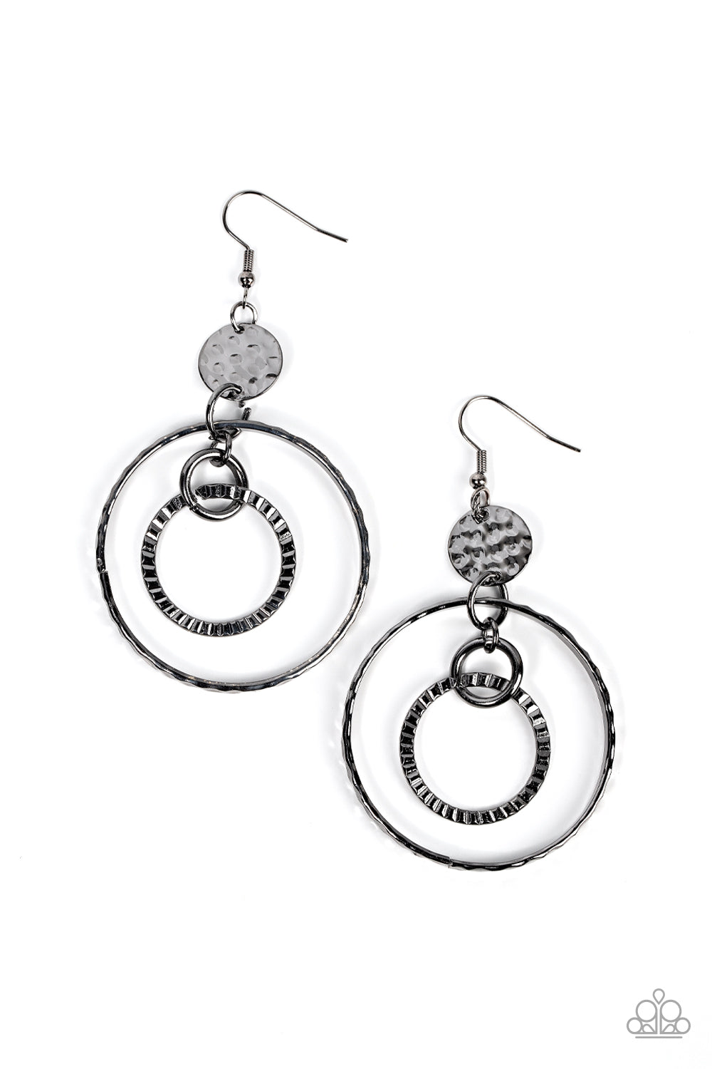 Mechanical Mecca - Black Hammered Hoop Gunmetal Earring Paparazzi E0790