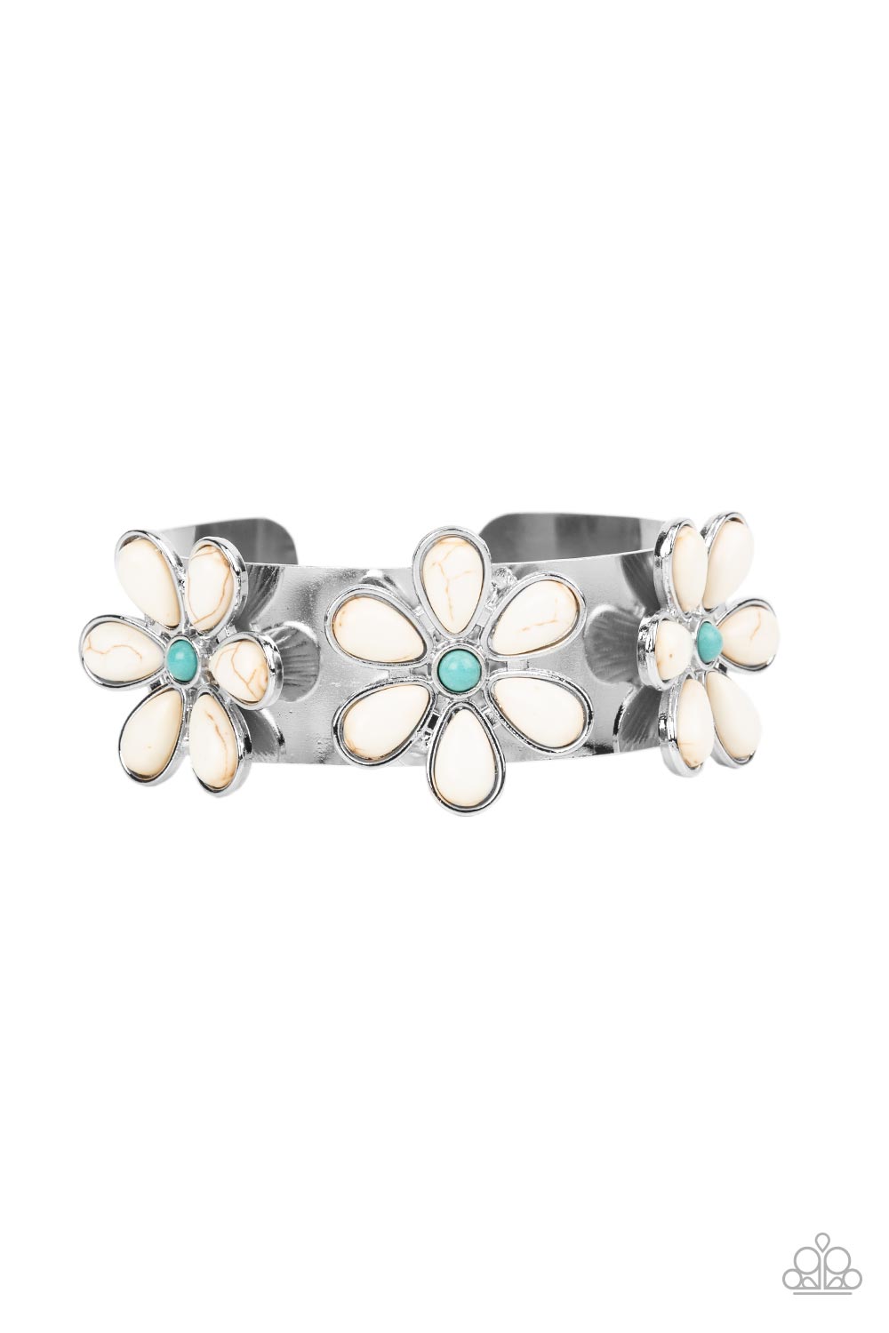 Desert Flower Patch - Multi Color Turquoise & White Stone Santa Fe Style Cuff Bracelet Paparazzi B0351