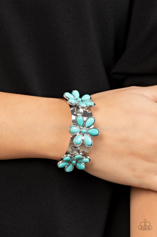 Desert Flower Patch - Blue Cuff Bracelet Paparazzi B0297