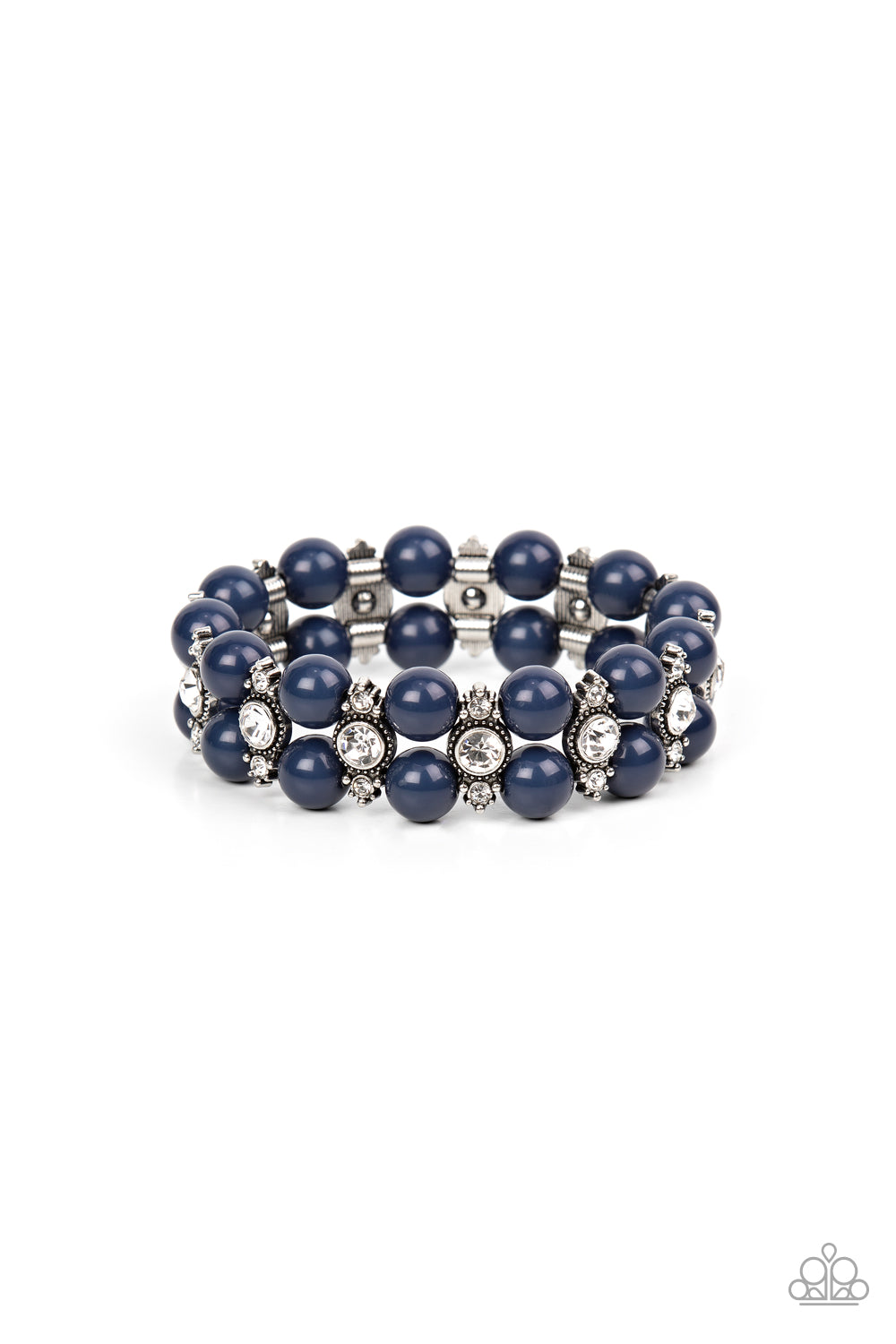 Starlight Reflection - Blue Bead & White Rhinestone Stretch Bracelet Paparazzi B0803