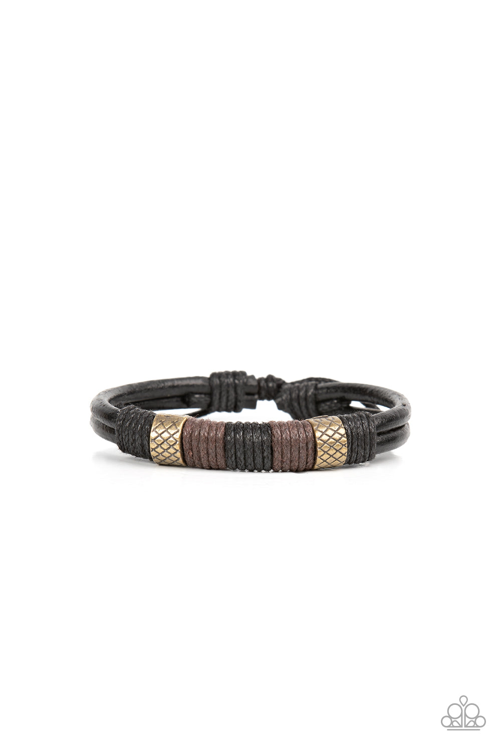 Forest Dweller - Brass Bead Black Brown Cording Leather Band Urban Bracelet Paparazzi B0536