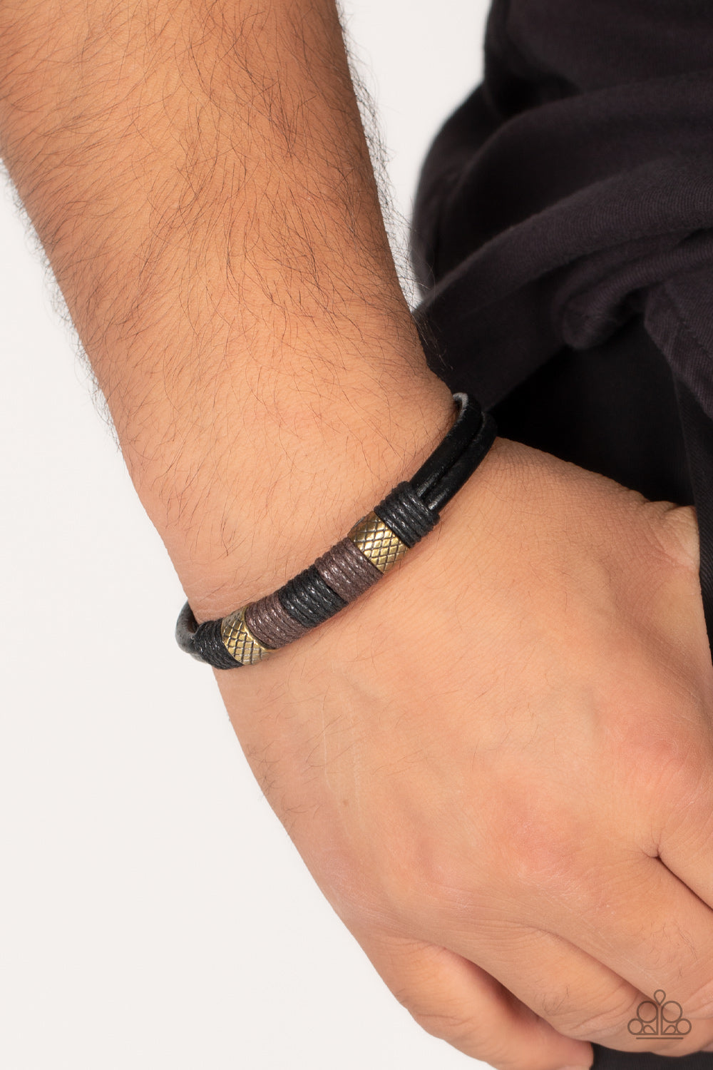 Forest Dweller - Brass Bead Black Brown Cording Leather Band Urban Bracelet Paparazzi B0536