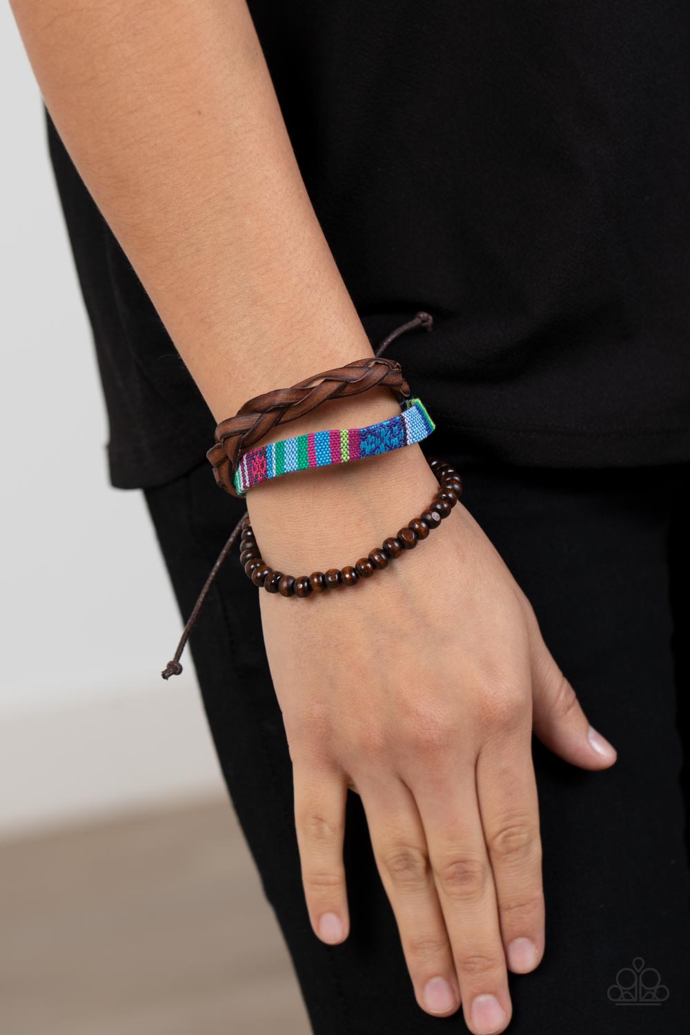 Textile Texting - Blue Textile Fabric Leather Urban Bracelet Paparazzi B0614