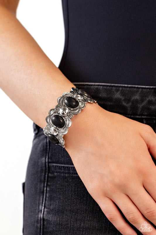 Sandstone Serenade - Black Stone & Silver Santa Fe Style Cuff Bracelet Paparazzi B1503