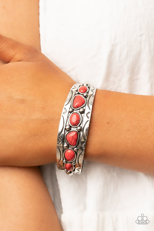 Saguaro Sultan - Red Cracked Stone Cuff Bracelet Paparazzi E0463