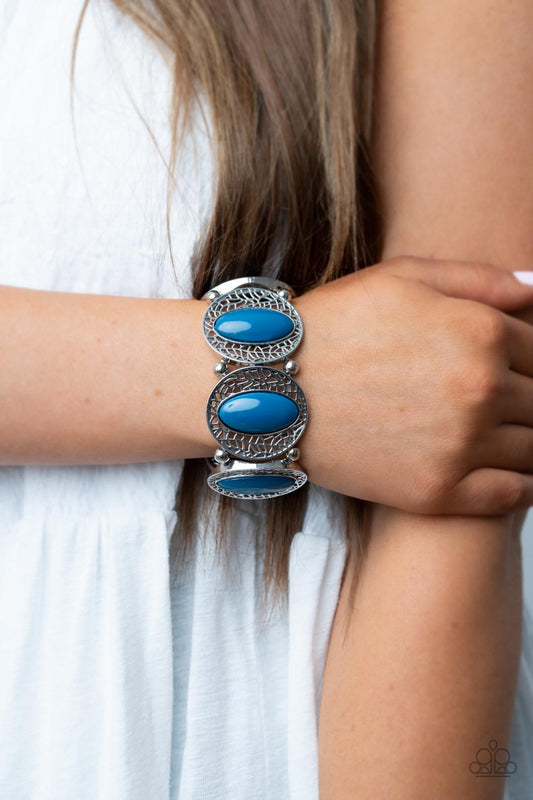 Eastern Escapade - Blue Mykonos Bead Stretch Bracelet Paparazzi B0954