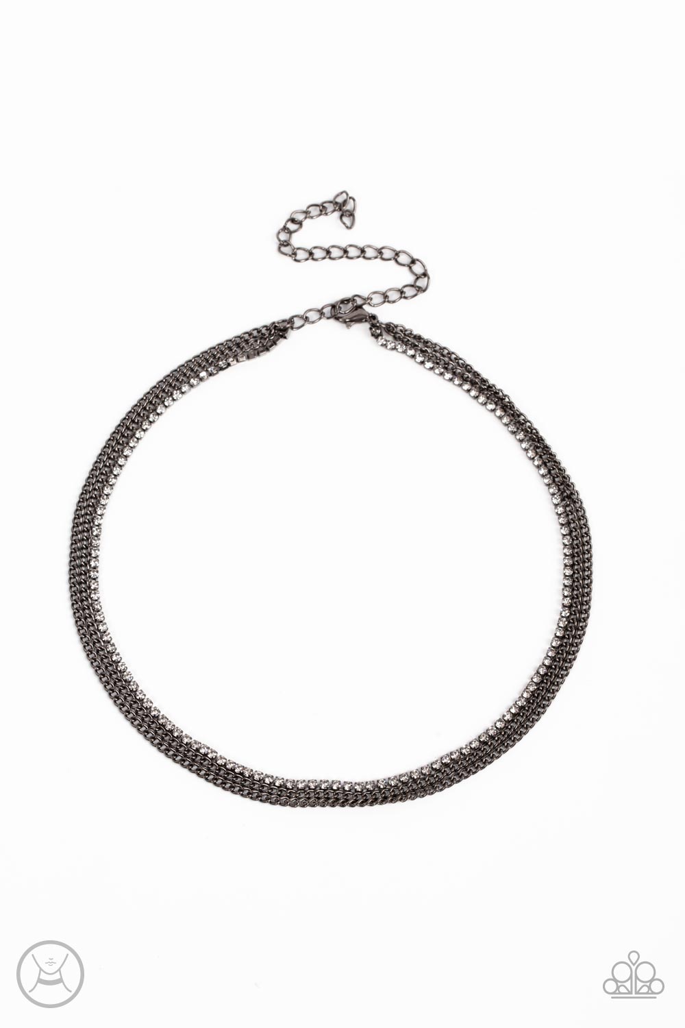 Glitzy Gusto - Black Gunmetal Chain White Rhinestone Choker Necklace Paparazzi N1864