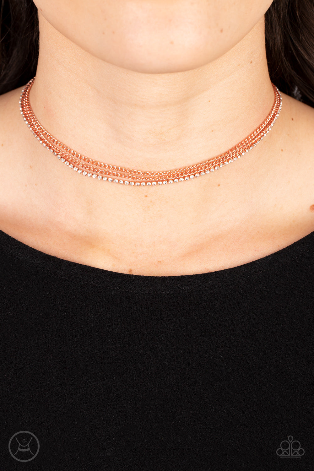 Glitzy Gusto - Copper Chain White Rhinestone Choker Necklace Paparazzi N1963