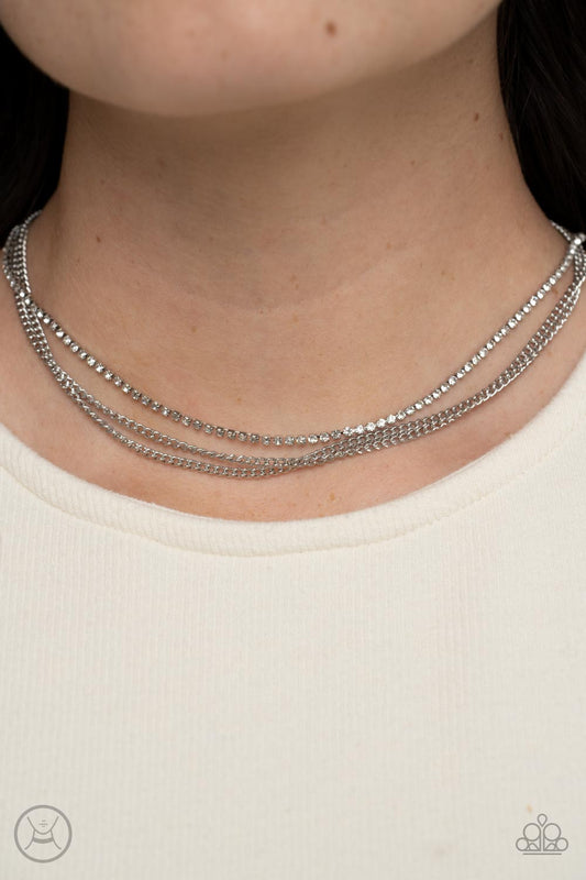 Glitzy Gusto - White Rhinestone Silver Chain Choker Necklace Paparazzi N1631