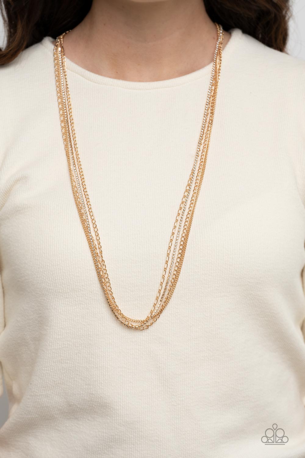 Undauntingly Urban - Gold Chain with Dainty White Rhinestone Necklace Paparazzi N0706