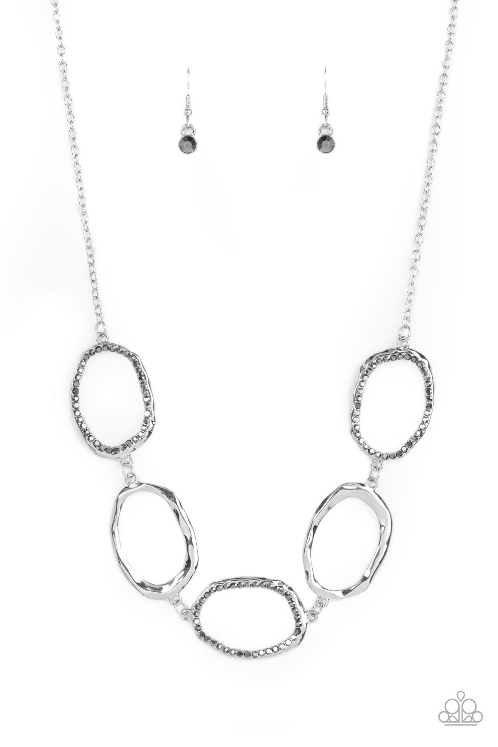 Gritty Go-Getter - Silver Hematite Rhinestone Necklace Paparazzi N0653