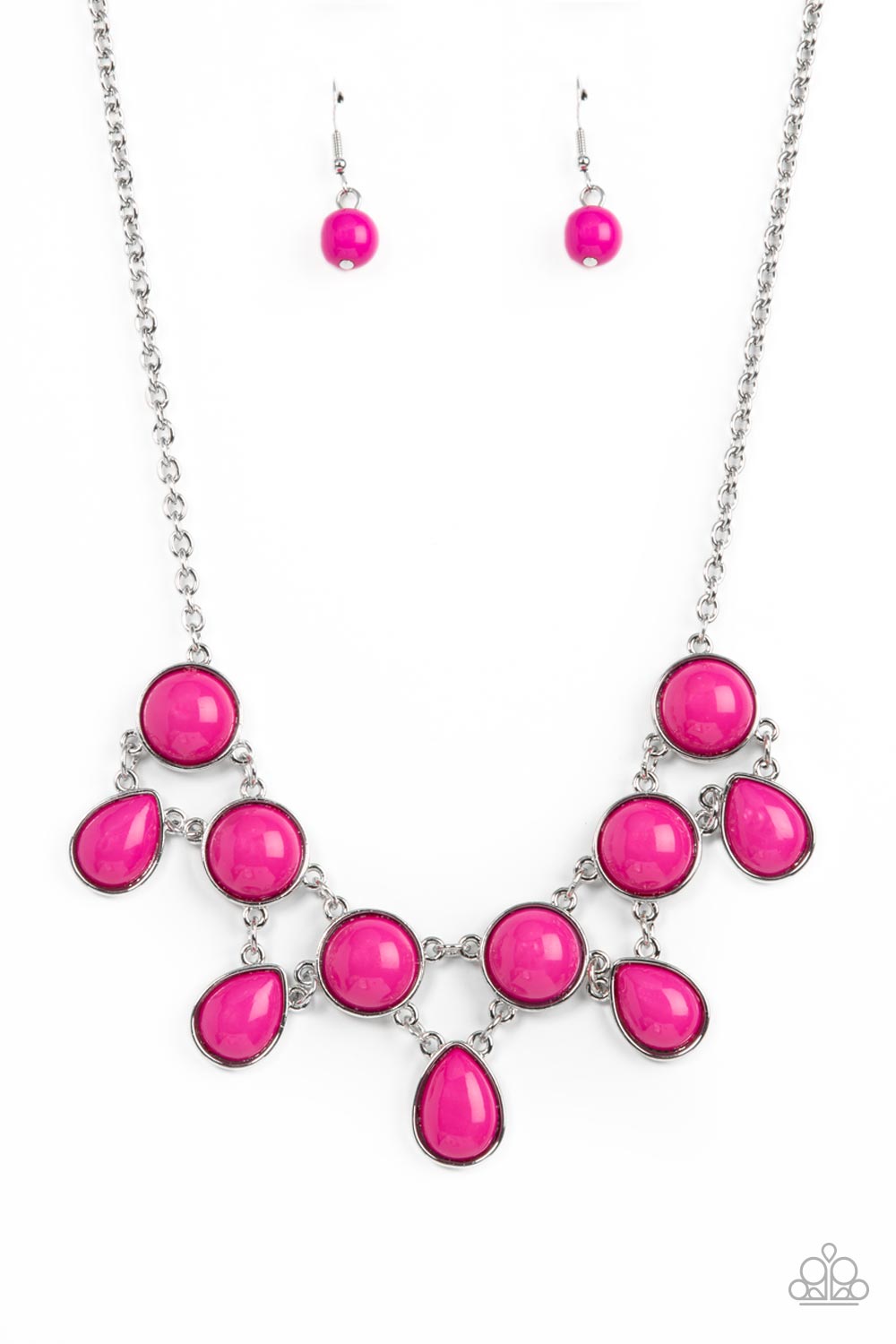 Very Valley Girl - Pink Fuchsia Fedora Teardrop Bead Necklace Paparazzi N1366