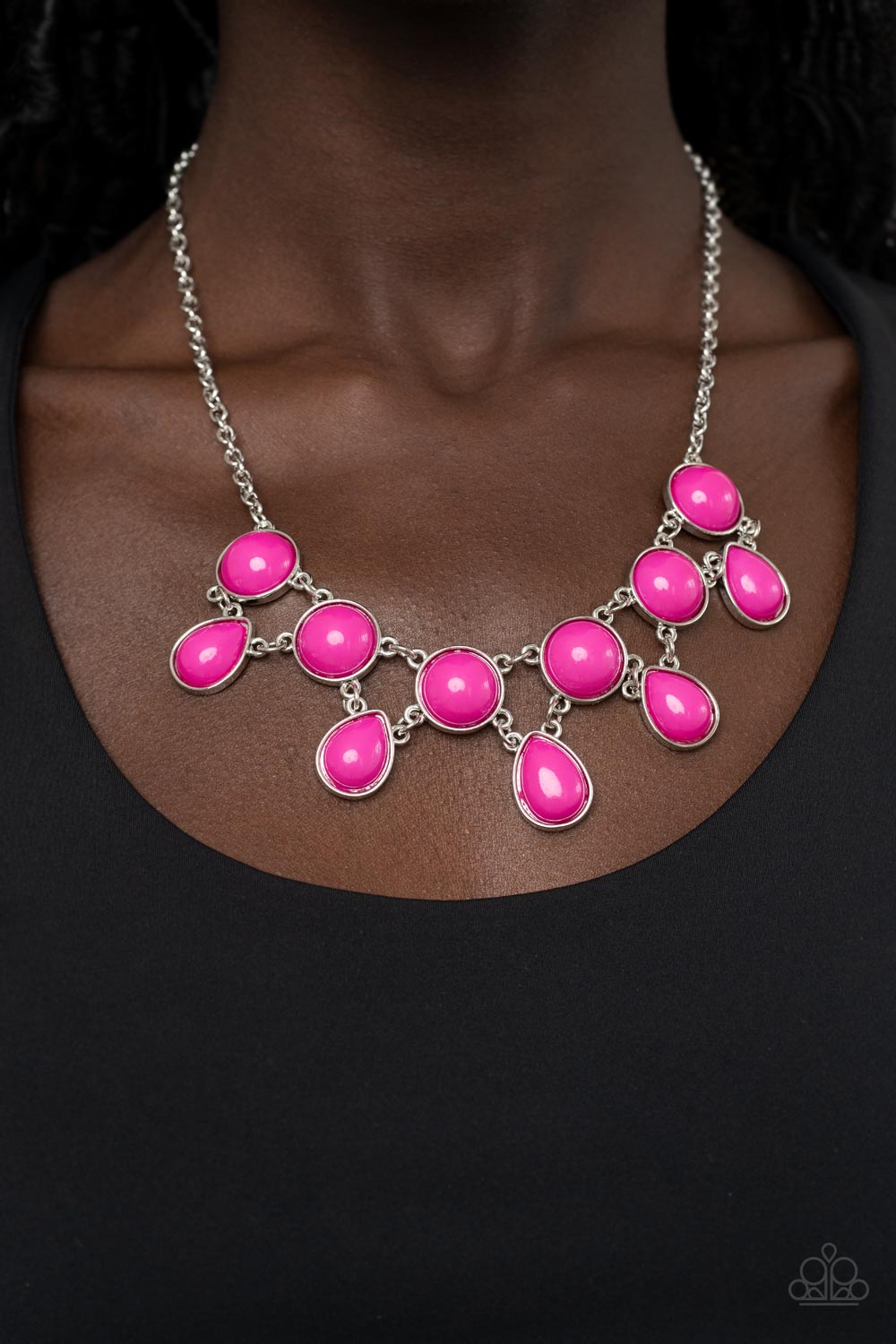 Very Valley Girl - Pink Fuchsia Fedora Teardrop Bead Necklace Paparazzi N1366