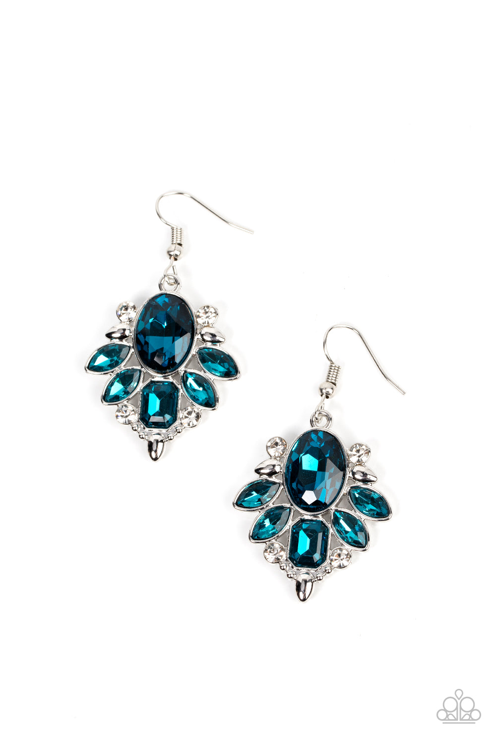 Glitzy Go-Getter - Blue Emerald Cut Rhinestone Earring Paparazzi E0371