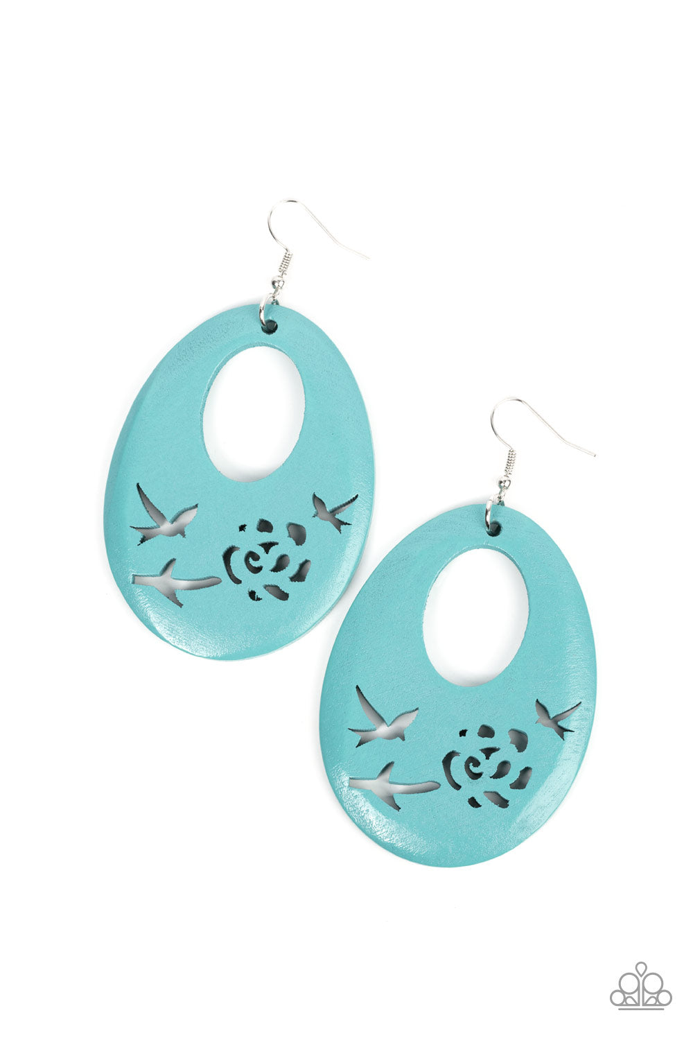 Home TWEET Home - Blue Wooden Bird And Floral Teardrop Earring Paparazzi E0720