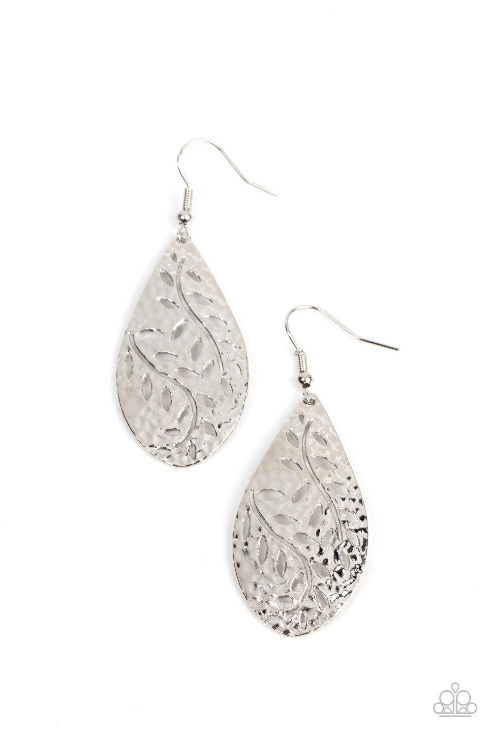 Vineyard Vanity - Silver Teardrop Leafy Pattern Earring Paparazzi E1035