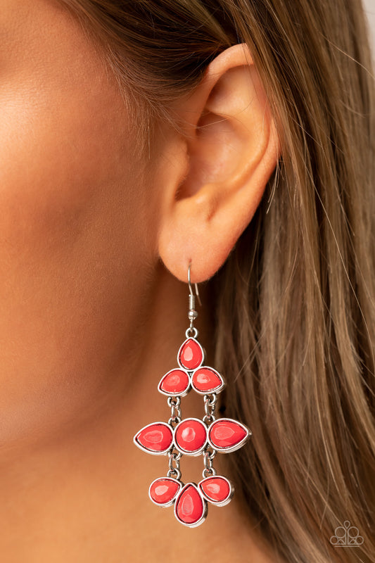 Bay Breezin - Red Chandelier Teardrop Bead Earring Paparazzi E0742