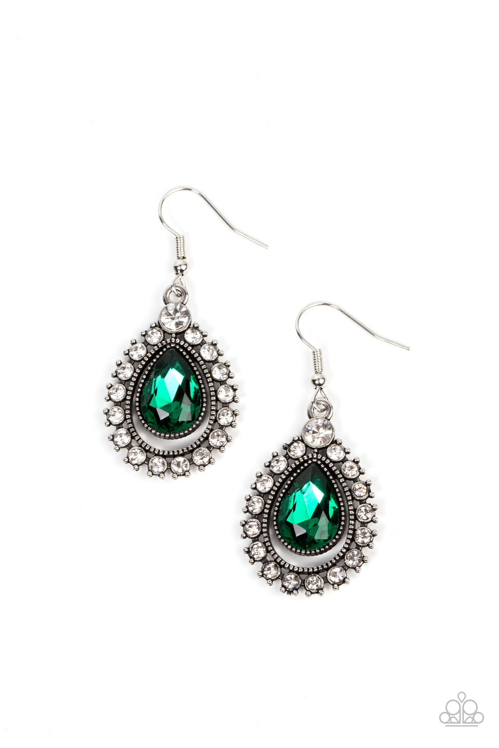 Divinely Duchess - Green Teardrop Gem Earring Paparazzi E1471