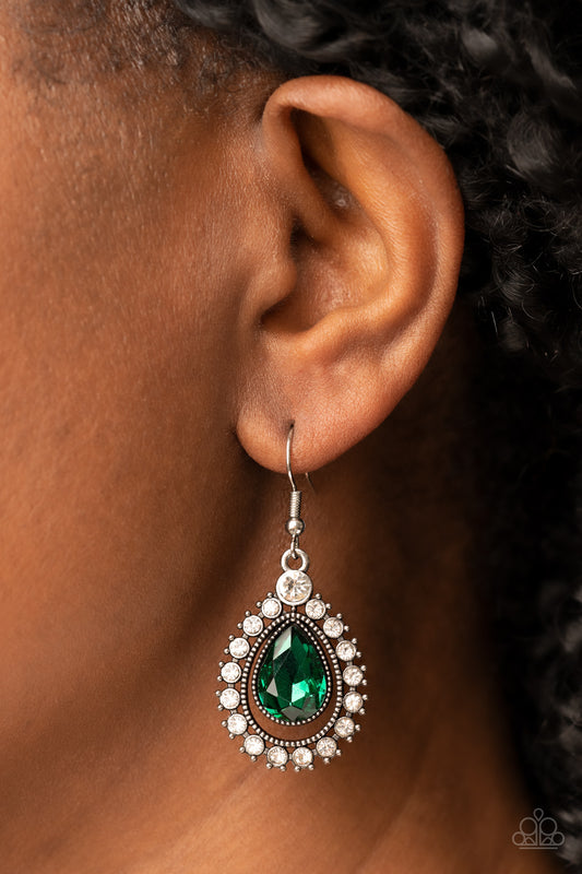 Divinely Duchess - Green Teardrop Gem Earring Paparazzi E1471