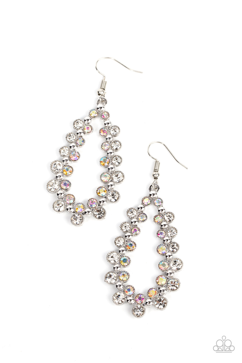 Its About to GLOW Down - White & Iridescent Rhinestone Teardrop Earring Paparazzi E1421