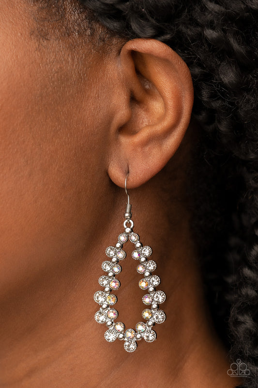 Its About to GLOW Down - White & Iridescent Rhinestone Teardrop Earring Paparazzi E1421