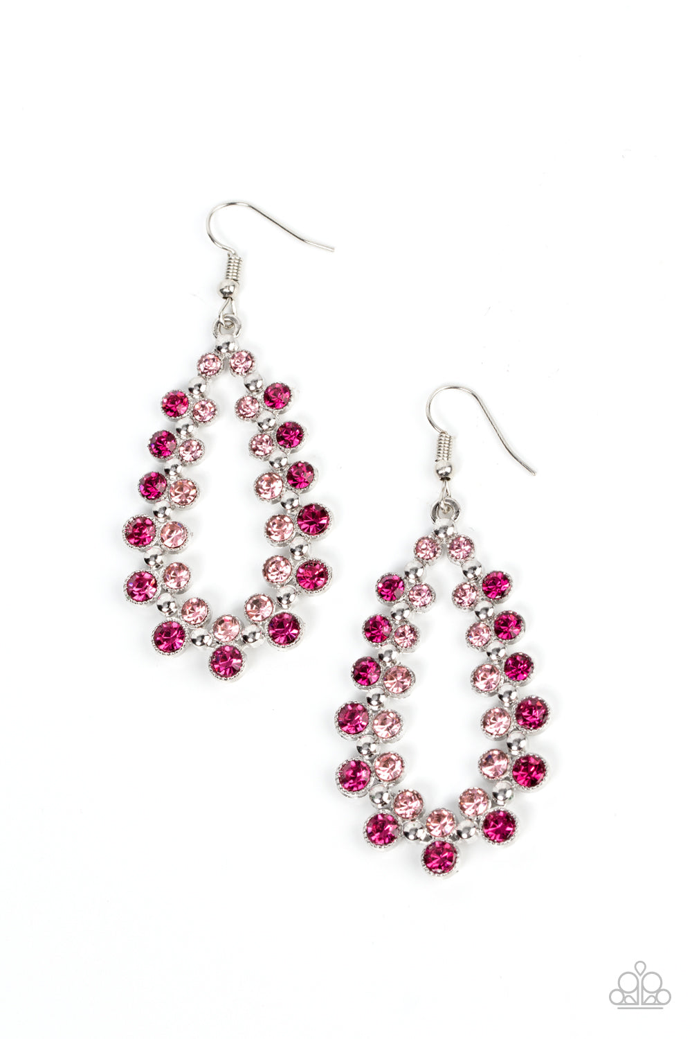 Its About to GLOW Down - Pink Fuchia & Baby Pink Rhinestone Teardrop Earring Paparazzi E1327