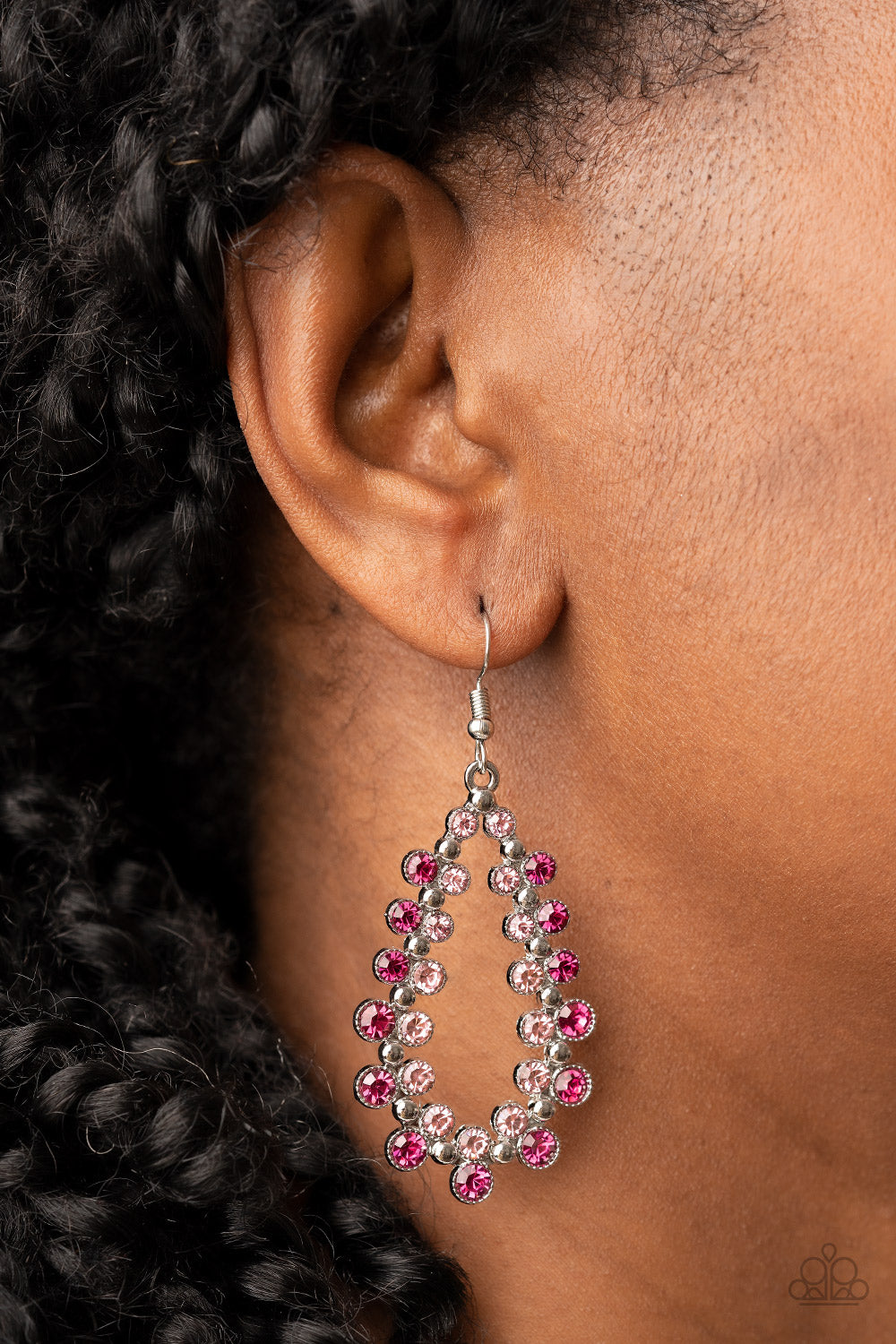 Its About to GLOW Down - Pink Fuchia & Baby Pink Rhinestone Teardrop Earring Paparazzi E1327