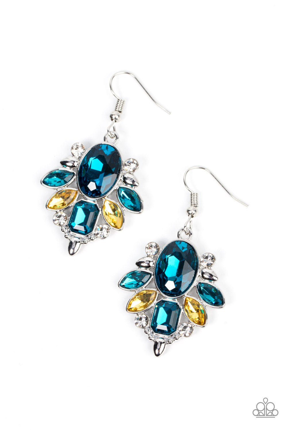 Glitzy Go-Getter - Multi Blue Yellow White Rhinestone Earring Paparazzi E0710