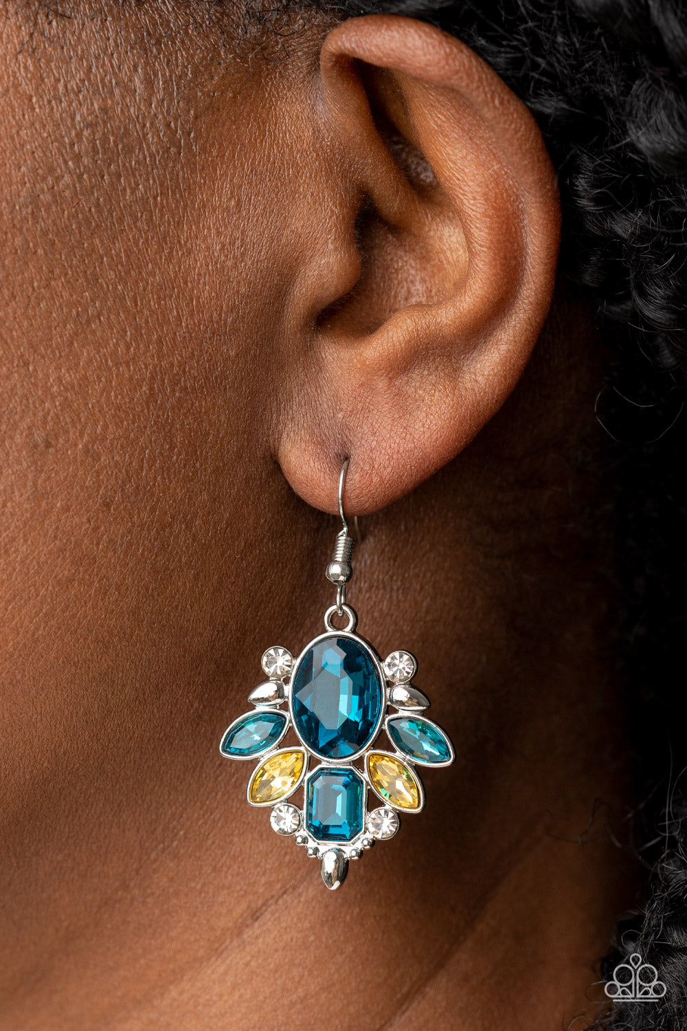 Glitzy Go-Getter - Multi Blue Yellow White Rhinestone Earring Paparazzi E0710