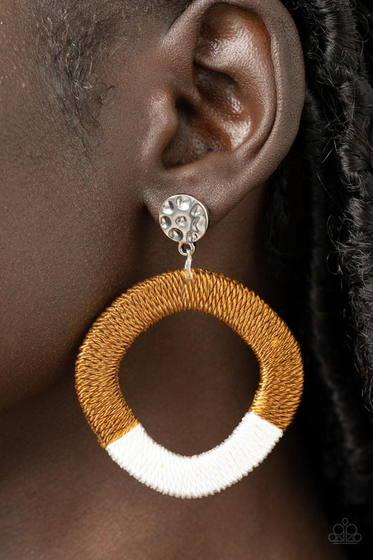 Thats a WRAPAROUND - Brown Post Back Earring Paparazzi E0586