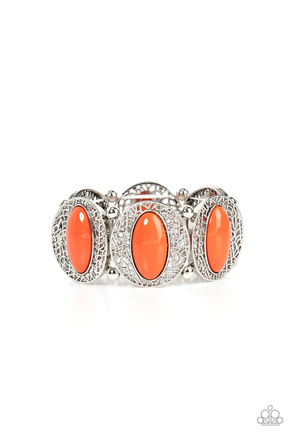 Eastern Escapade - Burnt Orange & Silver Stretch Bracelet Paparazzi B0941