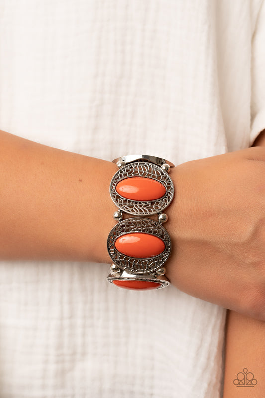 Eastern Escapade - Burnt Orange & Silver Stretch Bracelet Paparazzi B0941