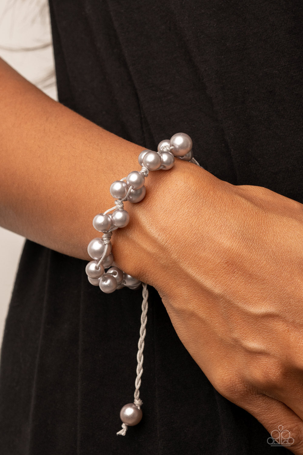 Vintage Versatility - Silver Pearl Pull Tie Bracelet Paparazzi B0427