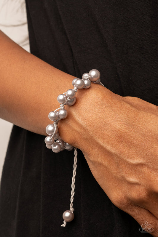 Vintage Versatility - Silver Pearl Pull Tie Bracelet Paparazzi B0427