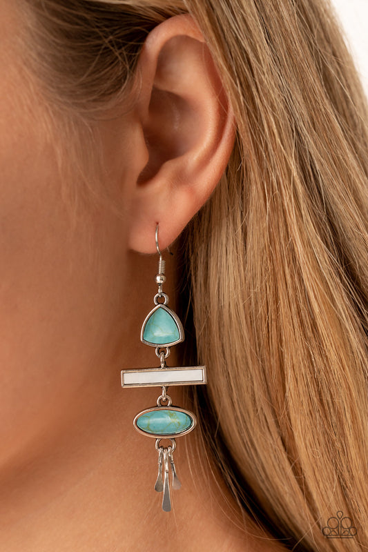 Adventurously Artisan - Blue Turquoise & Flat White Stone Santa Fe Style Earring Paparazzi E1163